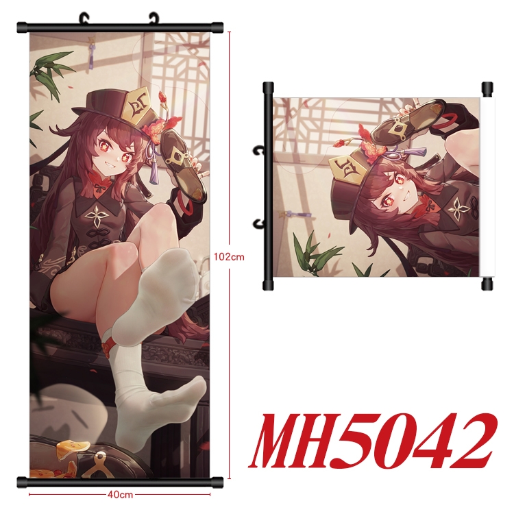 Genshin Impact Anime black Plastic rod Cloth painting Wall Scroll 40X102CM  MH5042