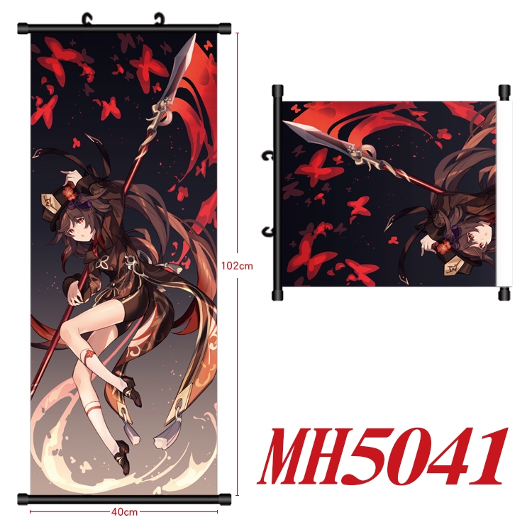 Genshin Impact Anime black Plastic rod Cloth painting Wall Scroll 40X102CM MH5041