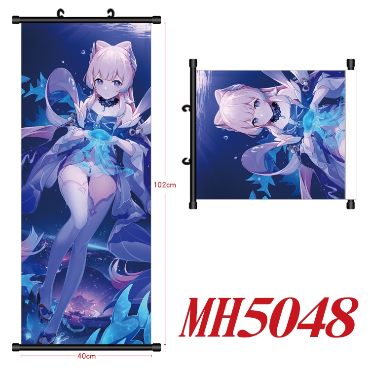 Genshin Impact Anime black Plastic rod Cloth painting Wall Scroll 40X102CM  MH5048