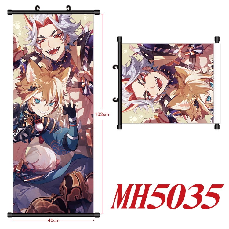 Genshin Impact Anime black Plastic rod Cloth painting Wall Scroll 40X102CM MH5035