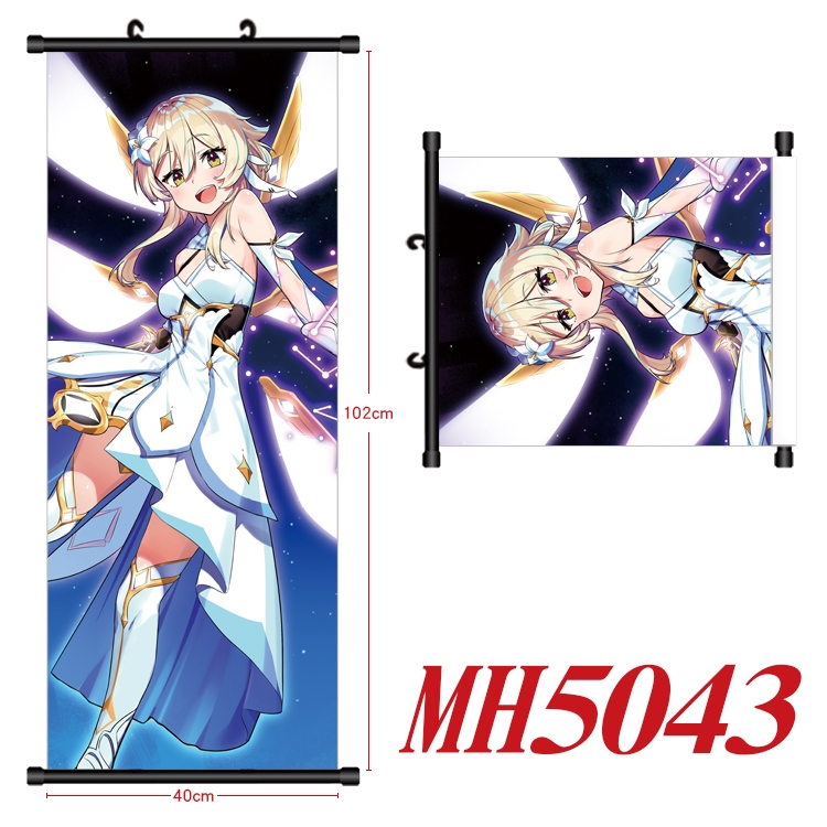 Genshin Impact Anime black Plastic rod Cloth painting Wall Scroll 40X102CM  MH5043