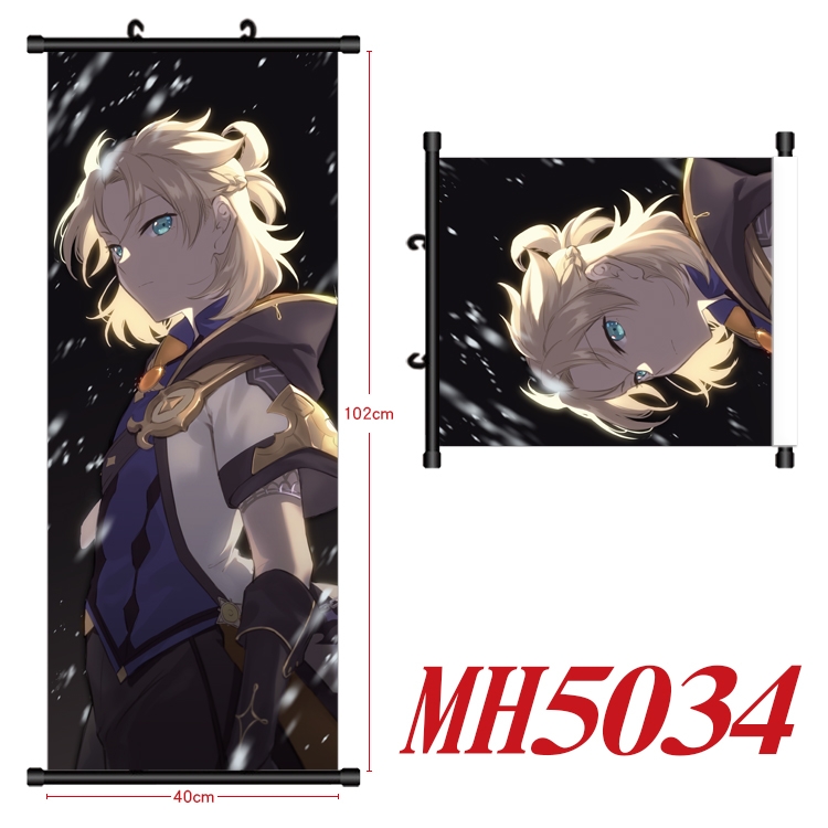 Genshin Impact Anime black Plastic rod Cloth painting Wall Scroll 40X102CM  MH5034