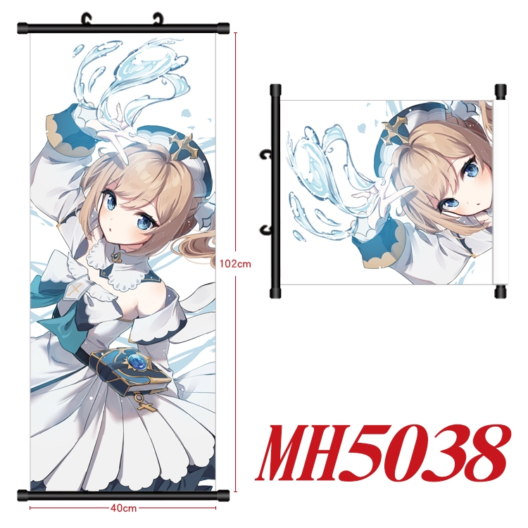 Genshin Impact Anime black Plastic rod Cloth painting Wall Scroll 40X102CM  MH5038