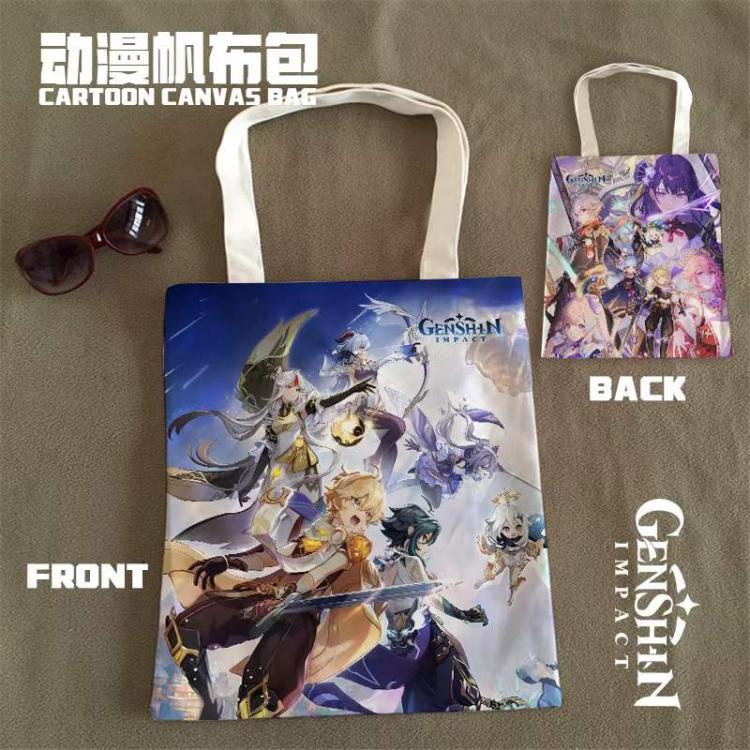 Genshin Impact  Double Sided Coloring Book Multifunctional Canvas Bag Shoulder Bag