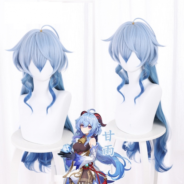 Genshin Impact Light blue gradient blue shape long curly hair cos wig 503Q