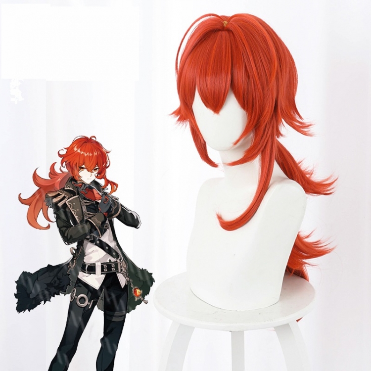 Genshin Impact Orange red upturned ponytail cos wig 503H