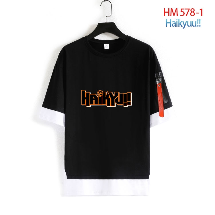 Haikyuu!! round neck fake two loose T-shirts from S to 4XL   HM-578-1