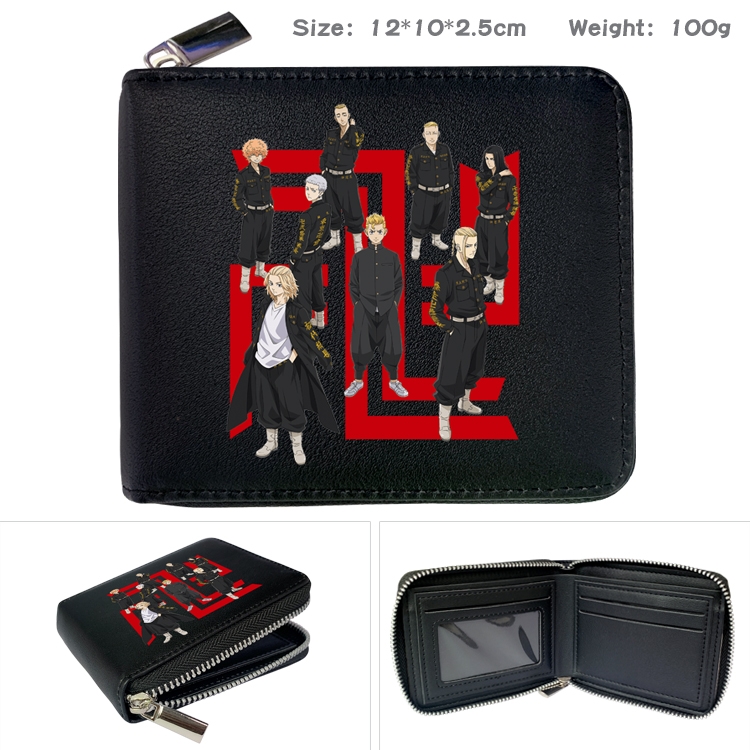 Tokyo Revengers Anime zipper black leather half-fold wallet 12X10X2.5CM 100G 6A