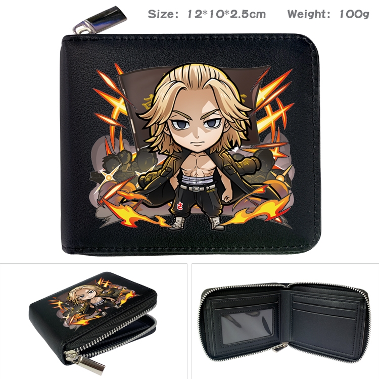 Tokyo Revengers Anime zipper black leather half-fold wallet 12X10X2.5CM 100G 10A