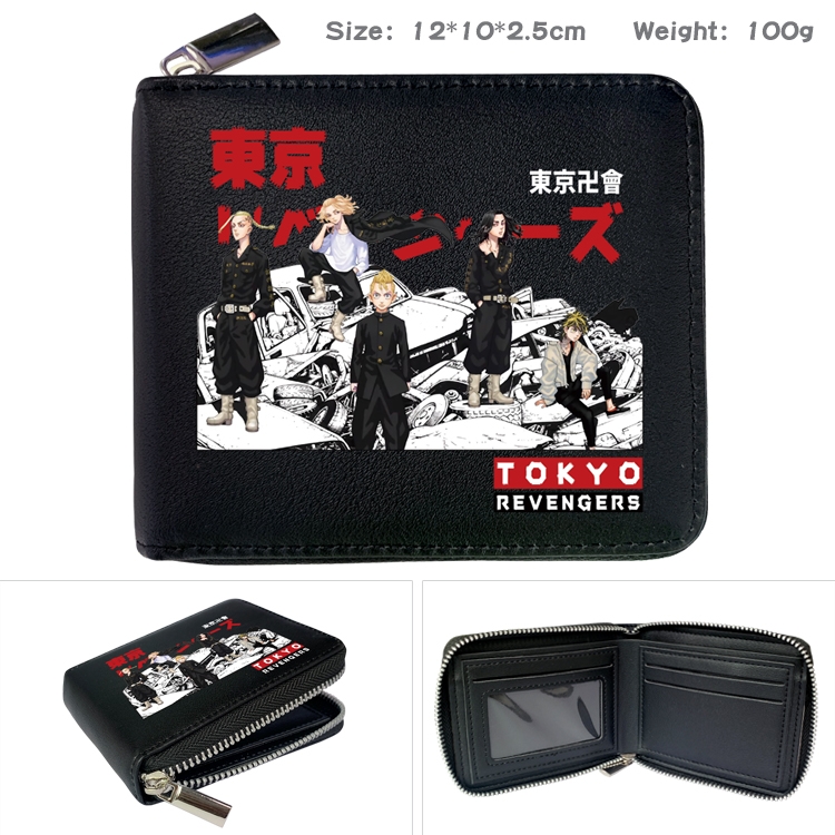 Tokyo Revengers Anime zipper black leather half-fold wallet 12X10X2.5CM 100G 7A
