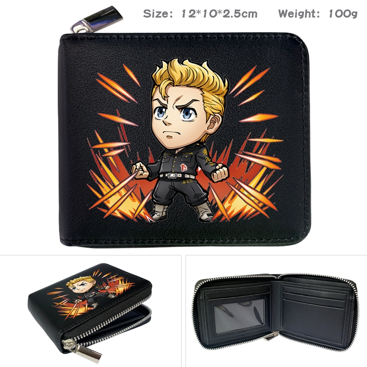 Tokyo Revengers Anime zipper black leather half-fold wallet 12X10X2.5CM 100G 9A