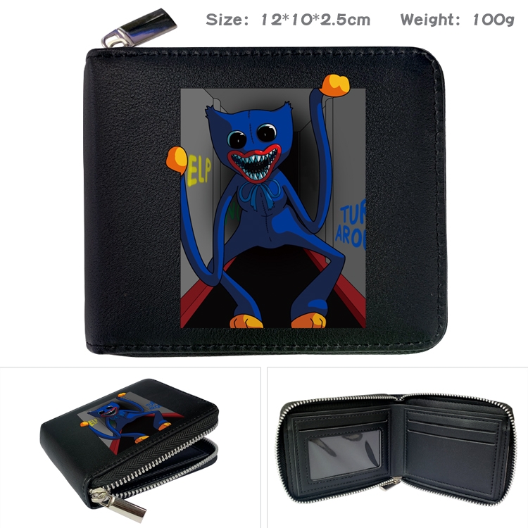 poppy playtime Anime zipper black leather half-fold wallet 12X10X2.5CM 100G  8A
