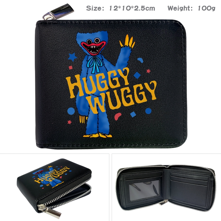 poppy playtime Anime zipper black leather half-fold wallet 12X10X2.5CM 100G  6A