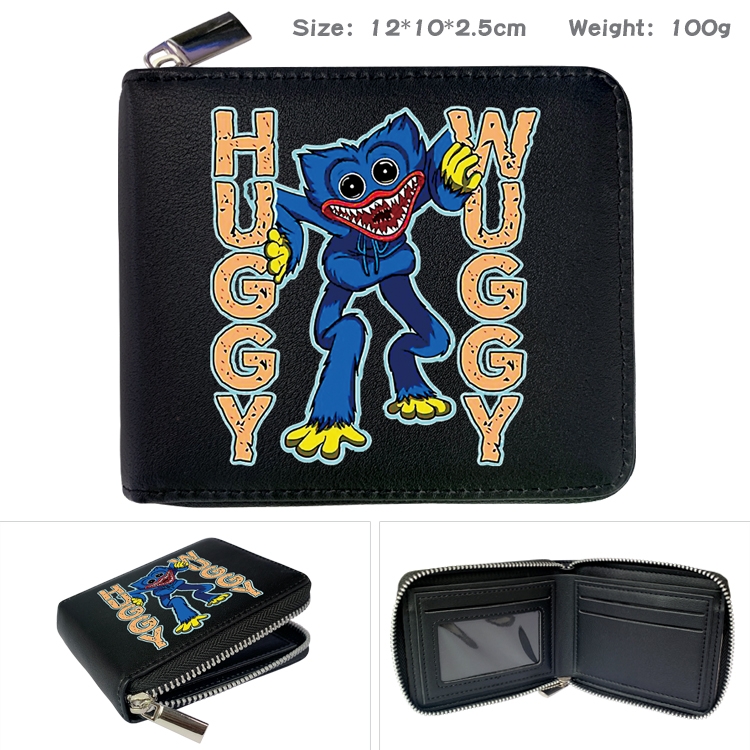 poppy playtime Anime zipper black leather half-fold wallet 12X10X2.5CM 100G  7A