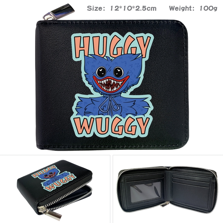 poppy playtime Anime zipper black leather half-fold wallet 12X10X2.5CM 100G  12A