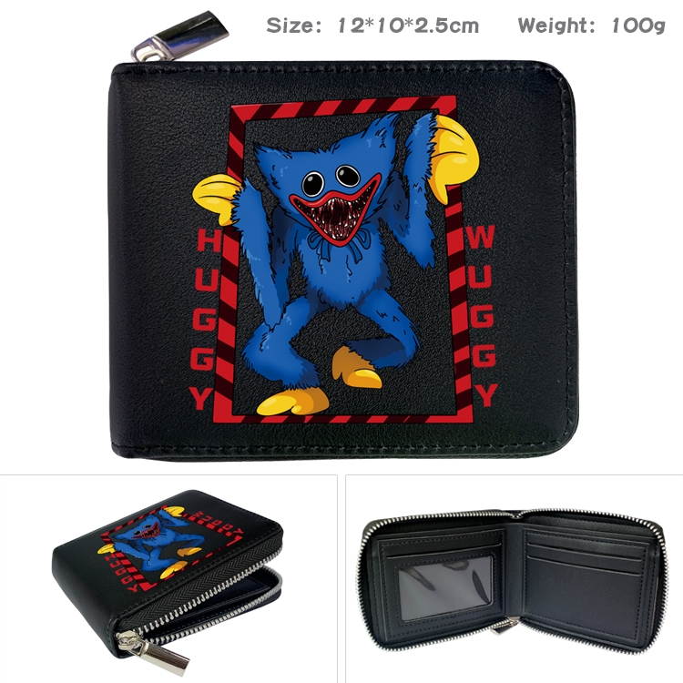 poppy playtime Anime zipper black leather half-fold wallet 12X10X2.5CM 100G  4A