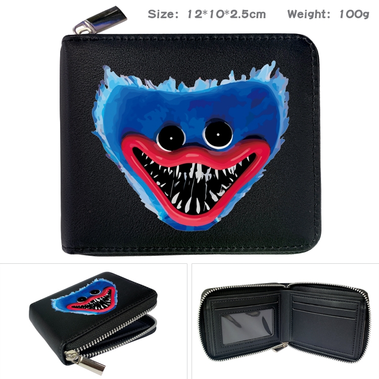 poppy playtime Anime zipper black leather half-fold wallet 12X10X2.5CM 100G  1A