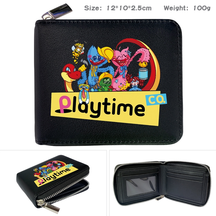 poppy playtime Anime zipper black leather half-fold wallet 12X10X2.5CM 100G  11A