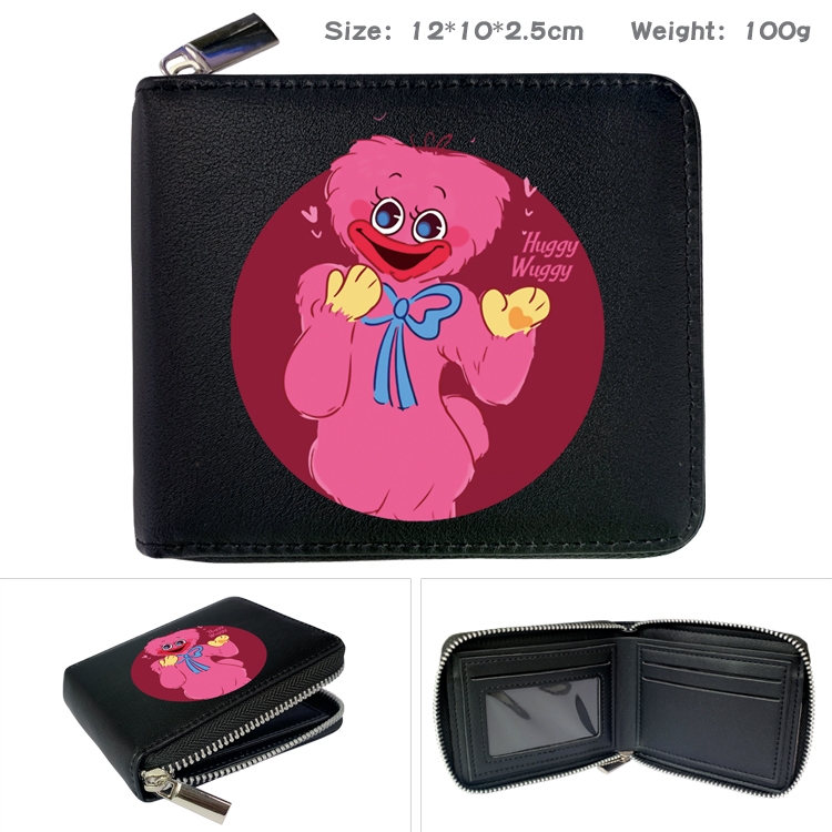 poppy playtime Anime zipper black leather half-fold wallet 12X10X2.5CM 100G  9A