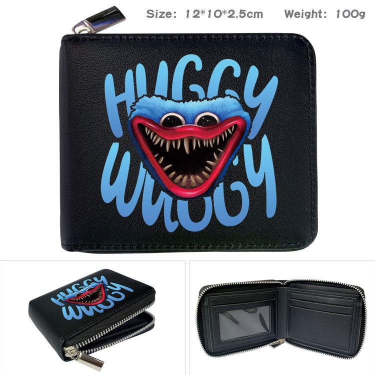 poppy playtime Anime zipper black leather half-fold wallet 12X10X2.5CM 100G  2A
