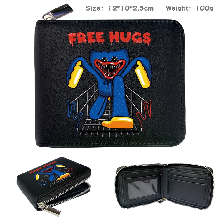 poppy playtime Anime zipper black leather half-fold wallet 12X10X2.5CM 100G  5A