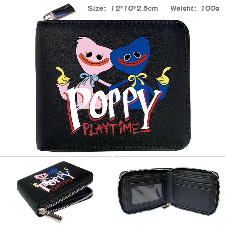 poppy playtime Anime zipper black leather half-fold wallet 12X10X2.5CM 100G  10A