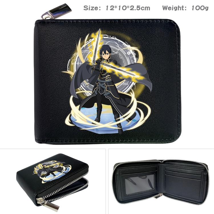 Sword Art Online Anime zipper black leather half-fold wallet 12X10X2.5CM 100G  1A