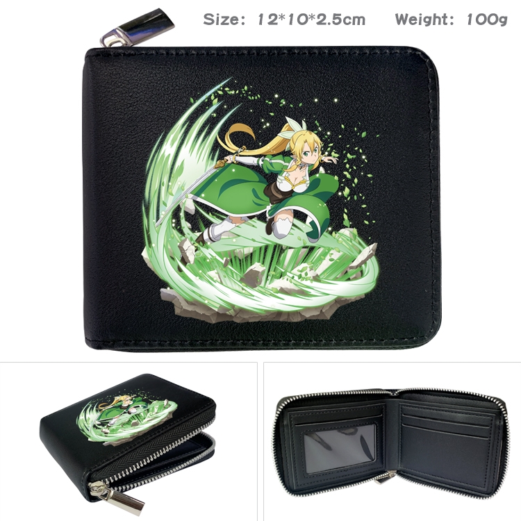 Sword Art Online Anime zipper black leather half-fold wallet 12X10X2.5CM 100G  4A