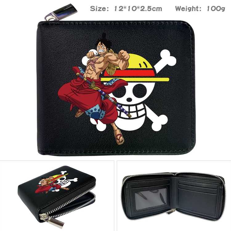 One Piece Anime zipper black leather half-fold wallet 12X10X2.5CM 100G 7A