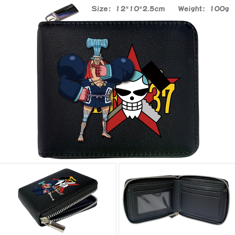 One Piece Anime zipper black leather half-fold wallet 12X10X2.5CM 100G  14A