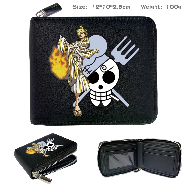 One Piece Anime zipper black leather half-fold wallet 12X10X2.5CM 100G  10A