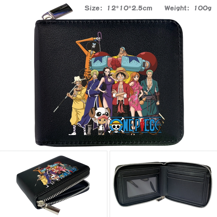 One Piece Anime zipper black leather half-fold wallet 12X10X2.5CM 100G  2A