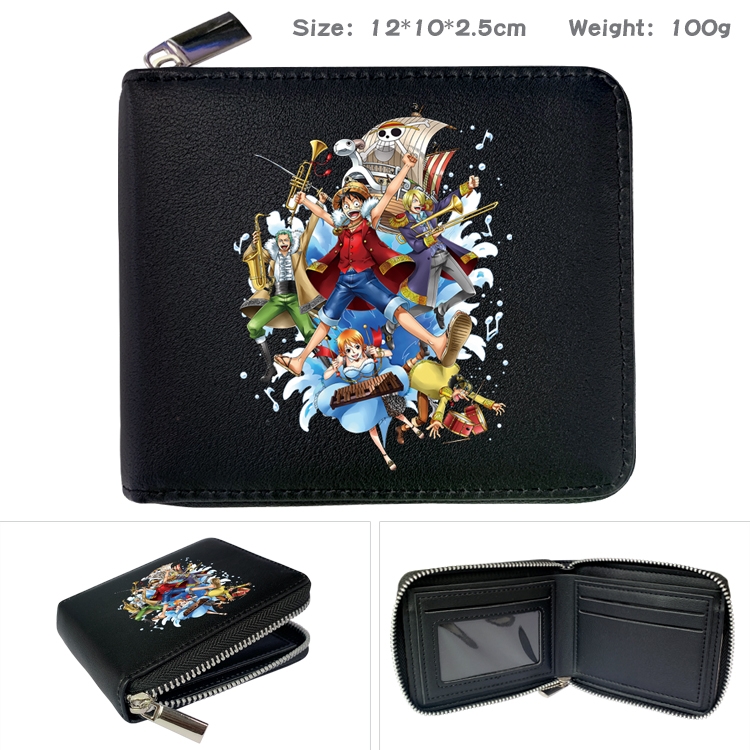 One Piece Anime zipper black leather half-fold wallet 12X10X2.5CM 100G  4A