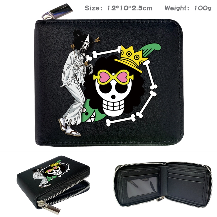 One Piece Anime zipper black leather half-fold wallet 12X10X2.5CM 100G  13A