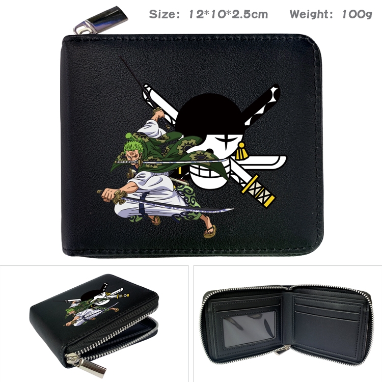 One Piece Anime zipper black leather half-fold wallet 12X10X2.5CM 100G 9A