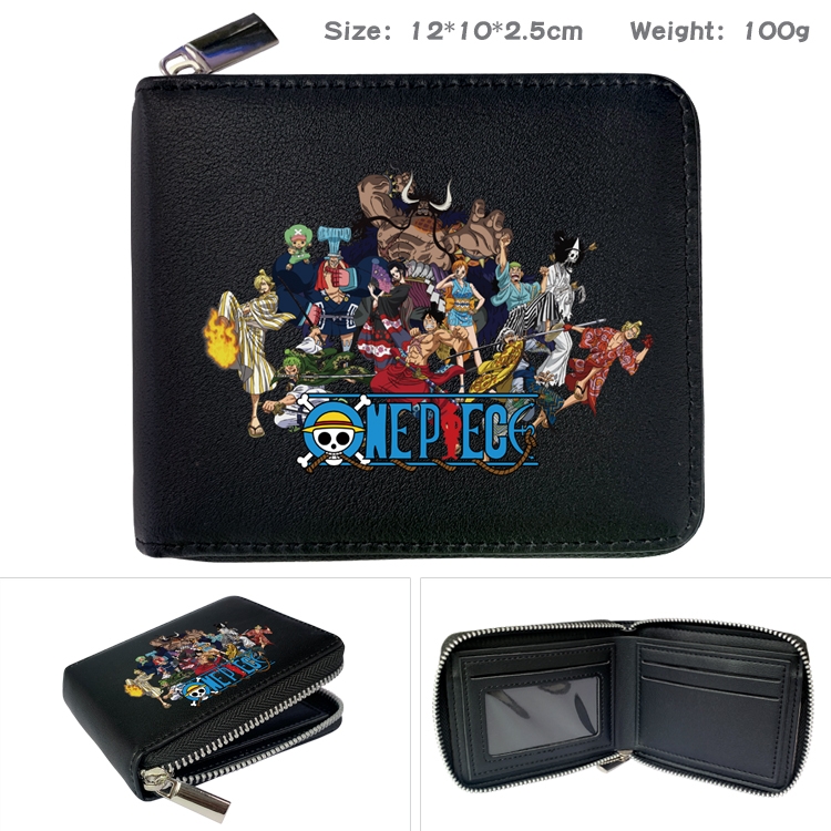 One Piece Anime zipper black leather half-fold wallet 12X10X2.5CM 100G  3A