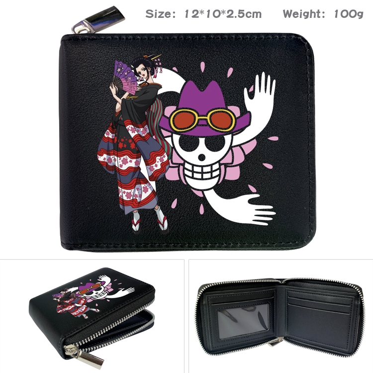 One Piece Anime zipper black leather half-fold wallet 12X10X2.5CM 100G  11A