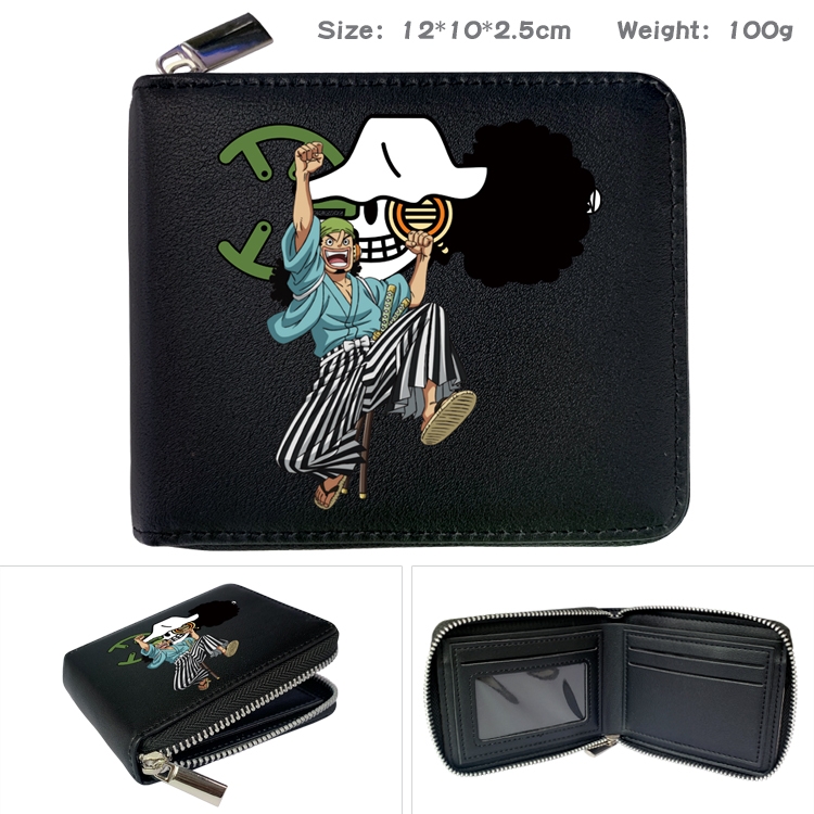 One Piece Anime zipper black leather half-fold wallet 12X10X2.5CM 100G  12A