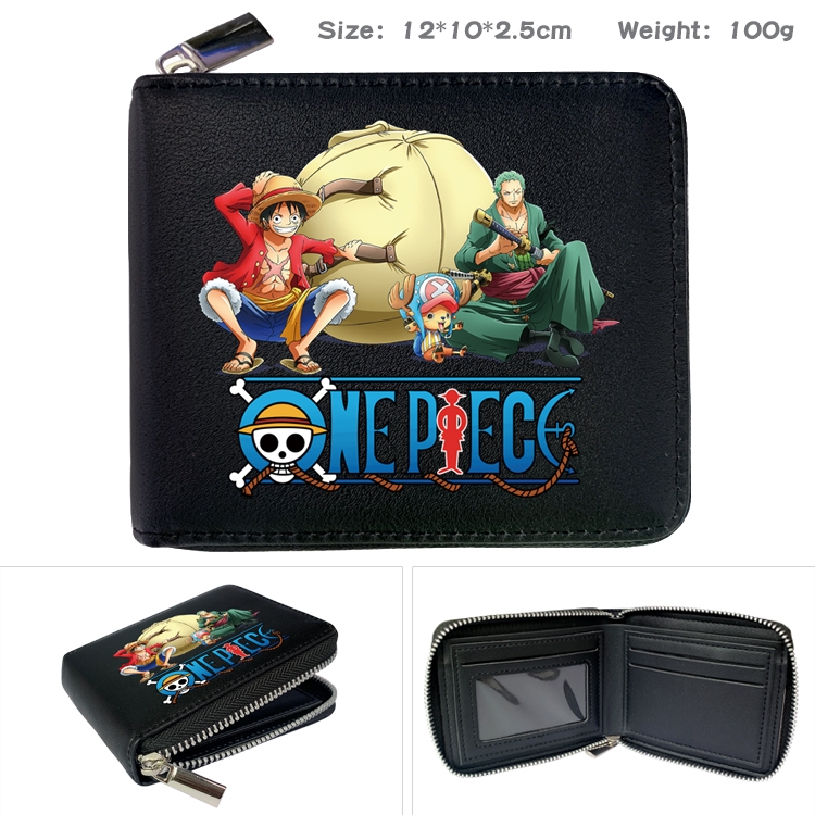 One Piece Anime zipper black leather half-fold wallet 12X10X2.5CM 100G  5A
