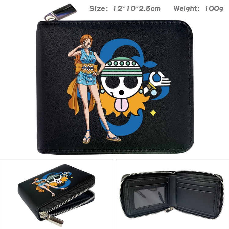One Piece Anime zipper black leather half-fold wallet 12X10X2.5CM 100G  8A
