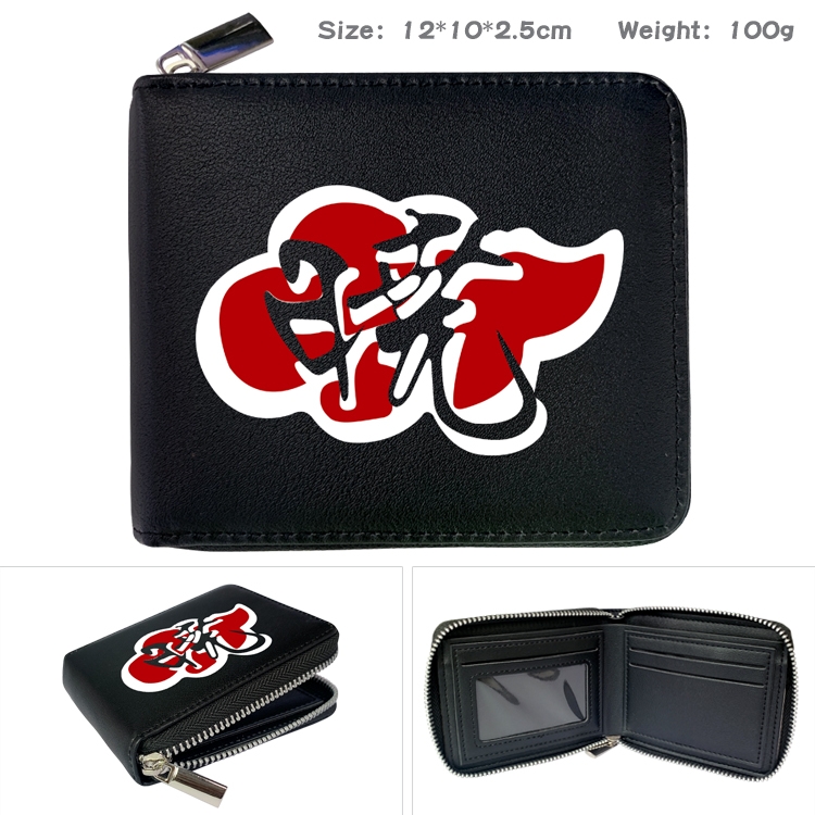 Naruto Anime zipper black leather half-fold wallet 12X10X2.5CM 100G  9A