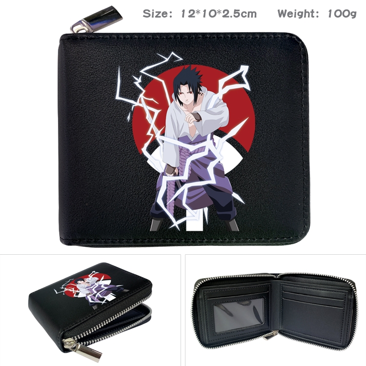 Naruto Anime zipper black leather half-fold wallet 12X10X2.5CM 100G  3A