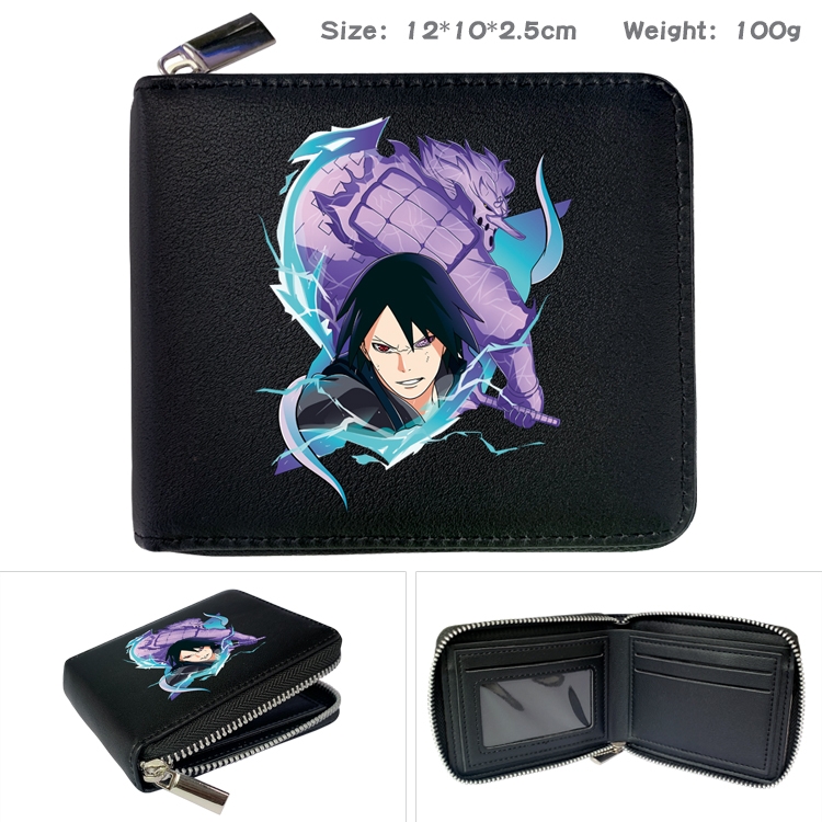 Naruto Anime zipper black leather half-fold wallet 12X10X2.5CM 100G  7A
