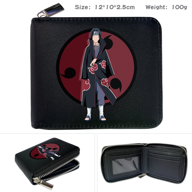 Naruto Anime zipper black leather half-fold wallet 12X10X2.5CM 100G  2A