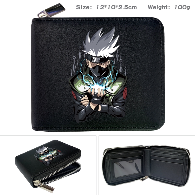 Naruto Anime zipper black leather half-fold wallet 12X10X2.5CM 100G  8A