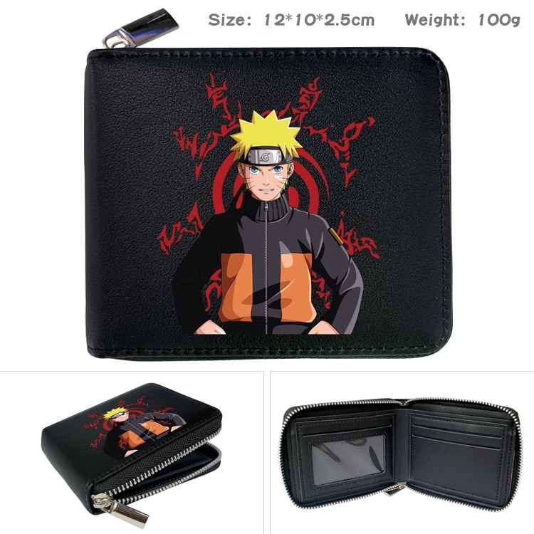 Naruto Anime zipper black leather half-fold wallet 12X10X2.5CM 100G 1A