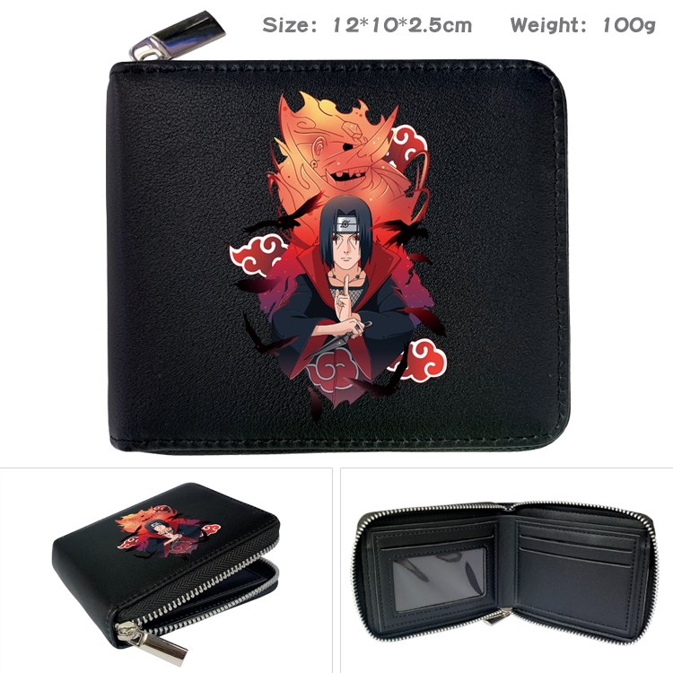 Naruto Anime zipper black leather half-fold wallet 12X10X2.5CM 100G  6A