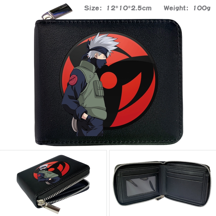 Naruto Anime zipper black leather half-fold wallet 12X10X2.5CM 100G  4A