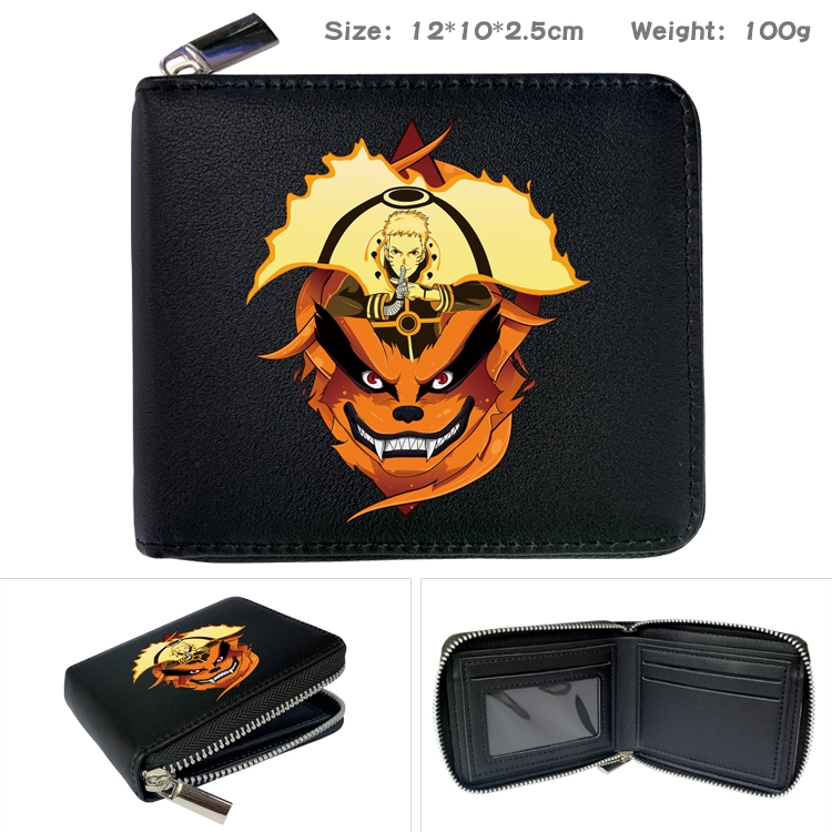 Naruto Anime zipper black leather half-fold wallet 12X10X2.5CM 100G  5A
