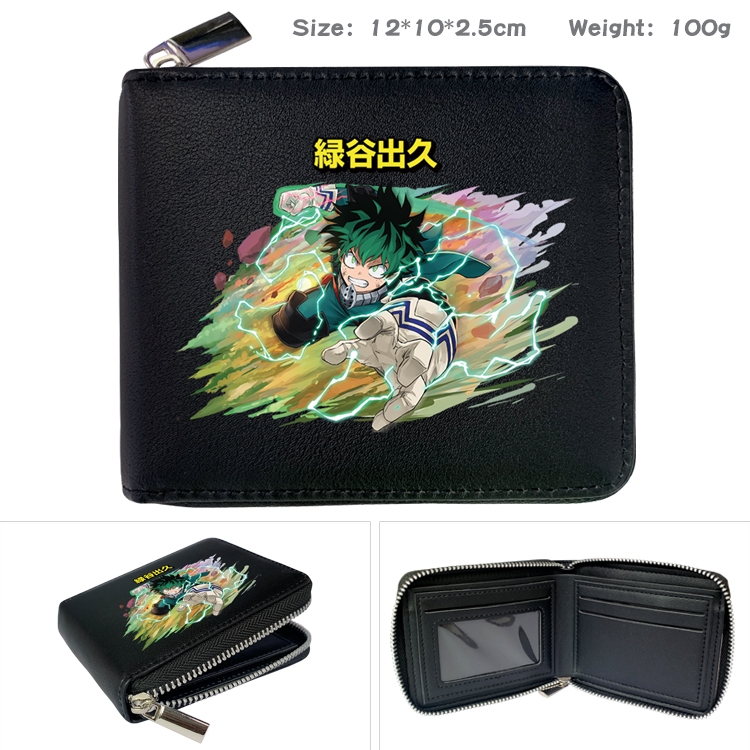 My Hero Academia Anime zipper black leather half-fold wallet 12X10X2.5CM 100G 1A